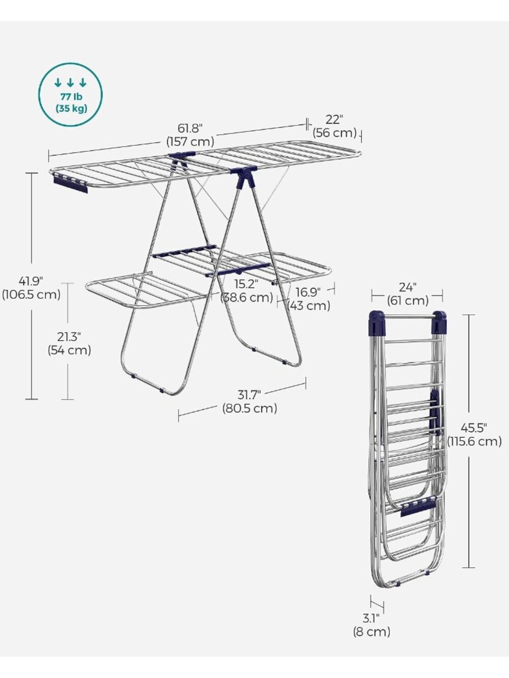 New Clothes Drying Rack, Foldable 2-Level Stee Laundry Drying Rack - Picture 7 of 9
